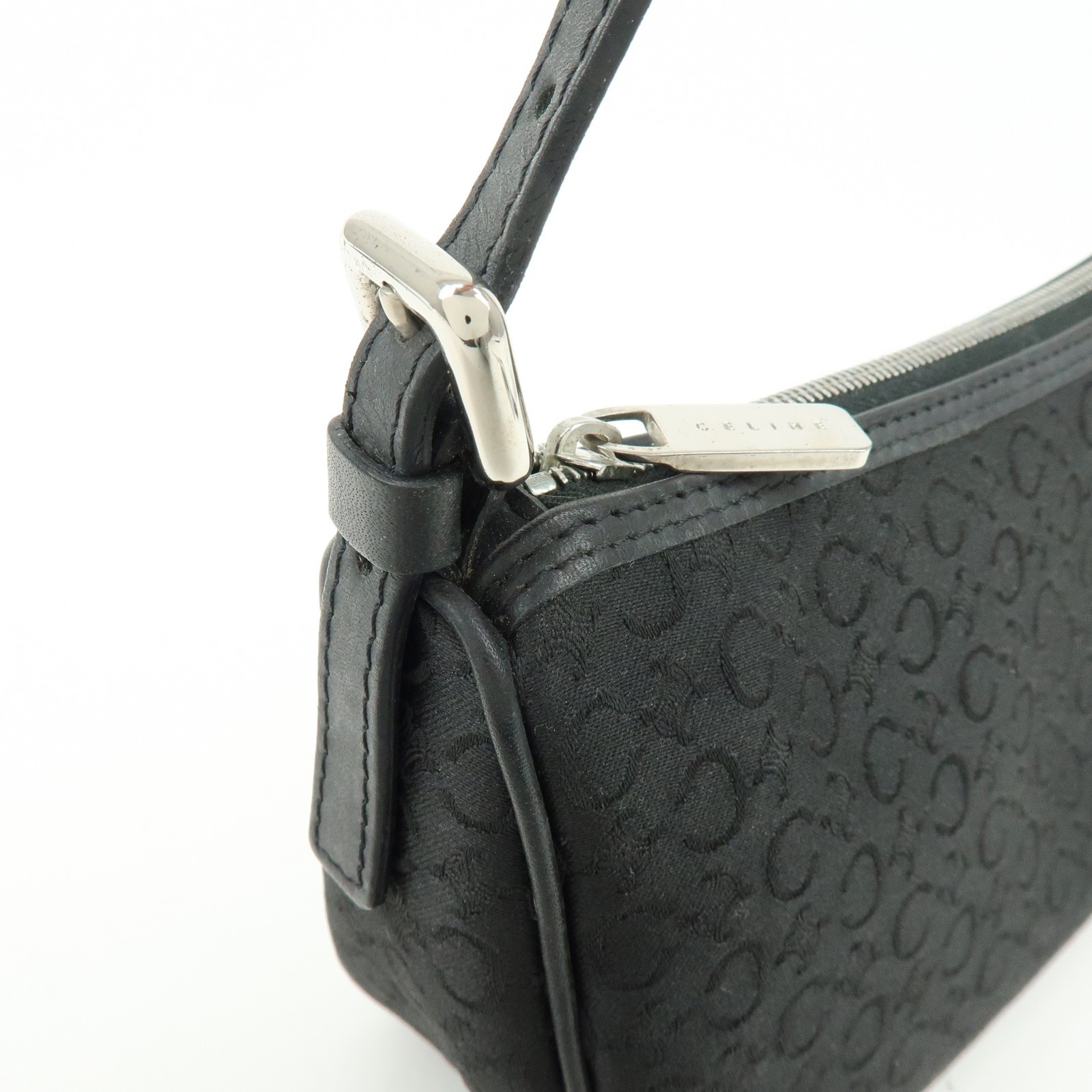 CELINE C Macadam Leather Shoulder Hand Bag Accessory Pouch Black Auth Used F/S