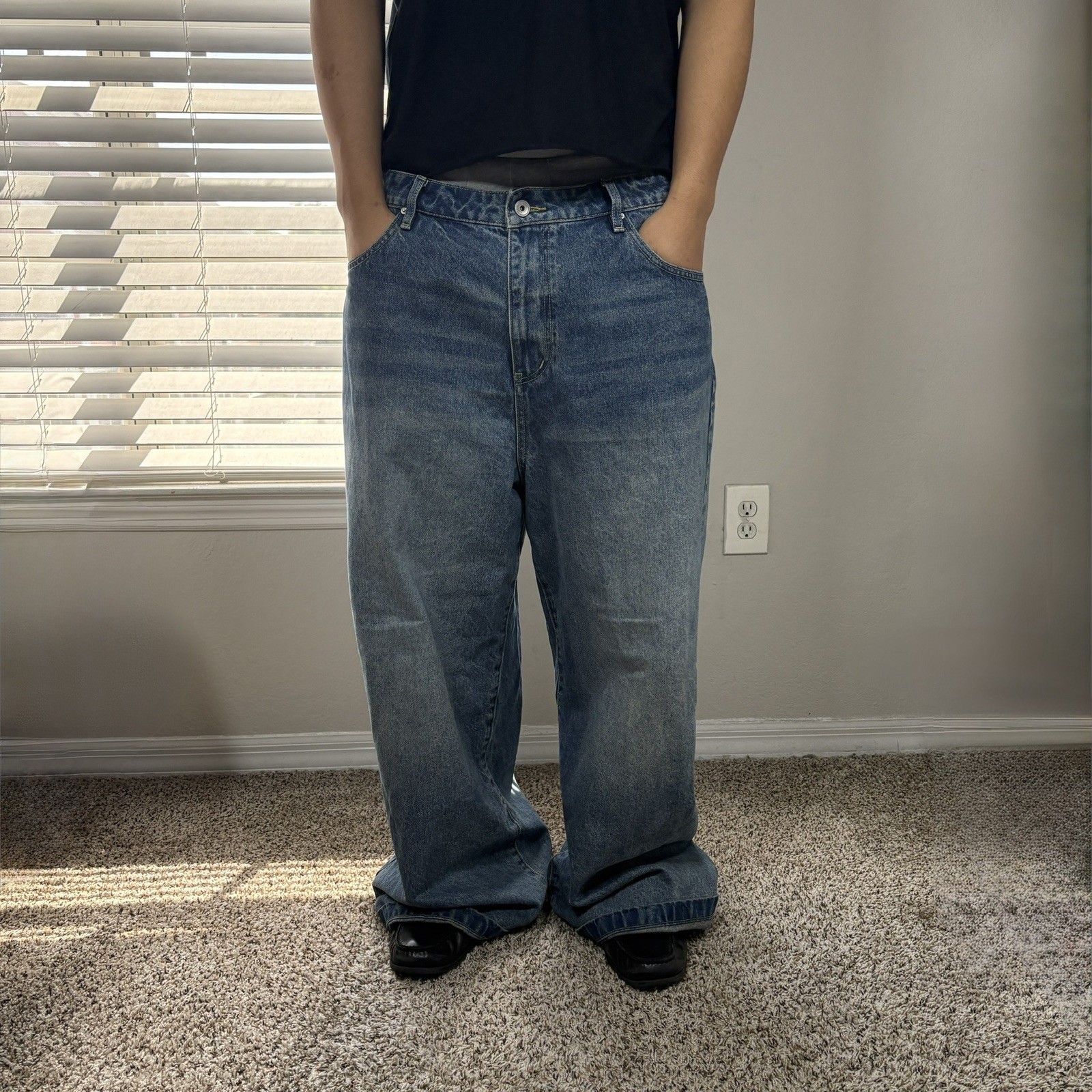 Baggy clothing.us y2k dark blue wash baggy wide leg jeans Size XL