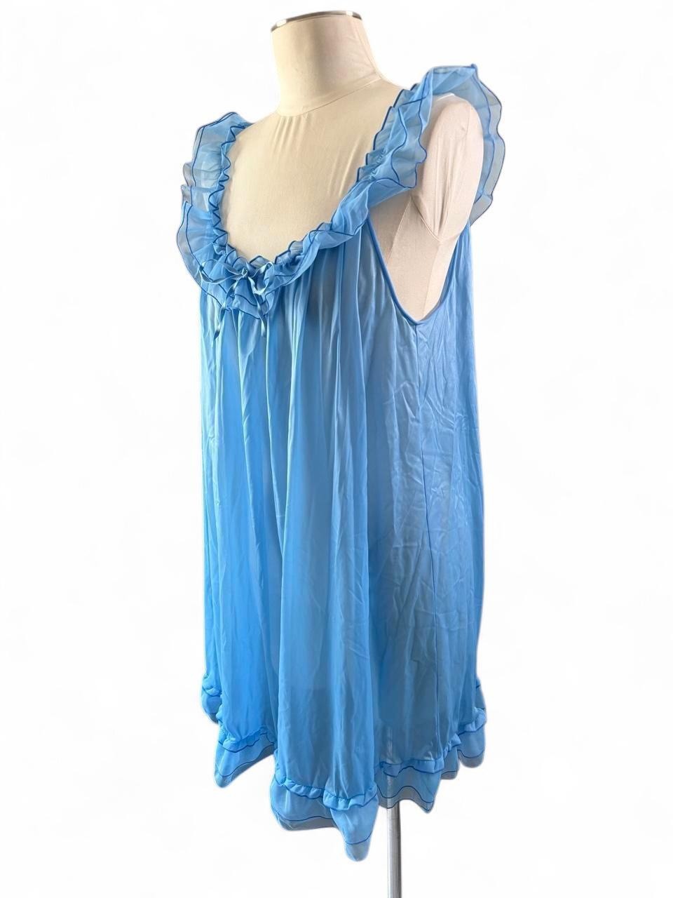 Vintage Vanity Fair Chiffon Blue Baby Doll slip Nightgown Small Coquette 60s
