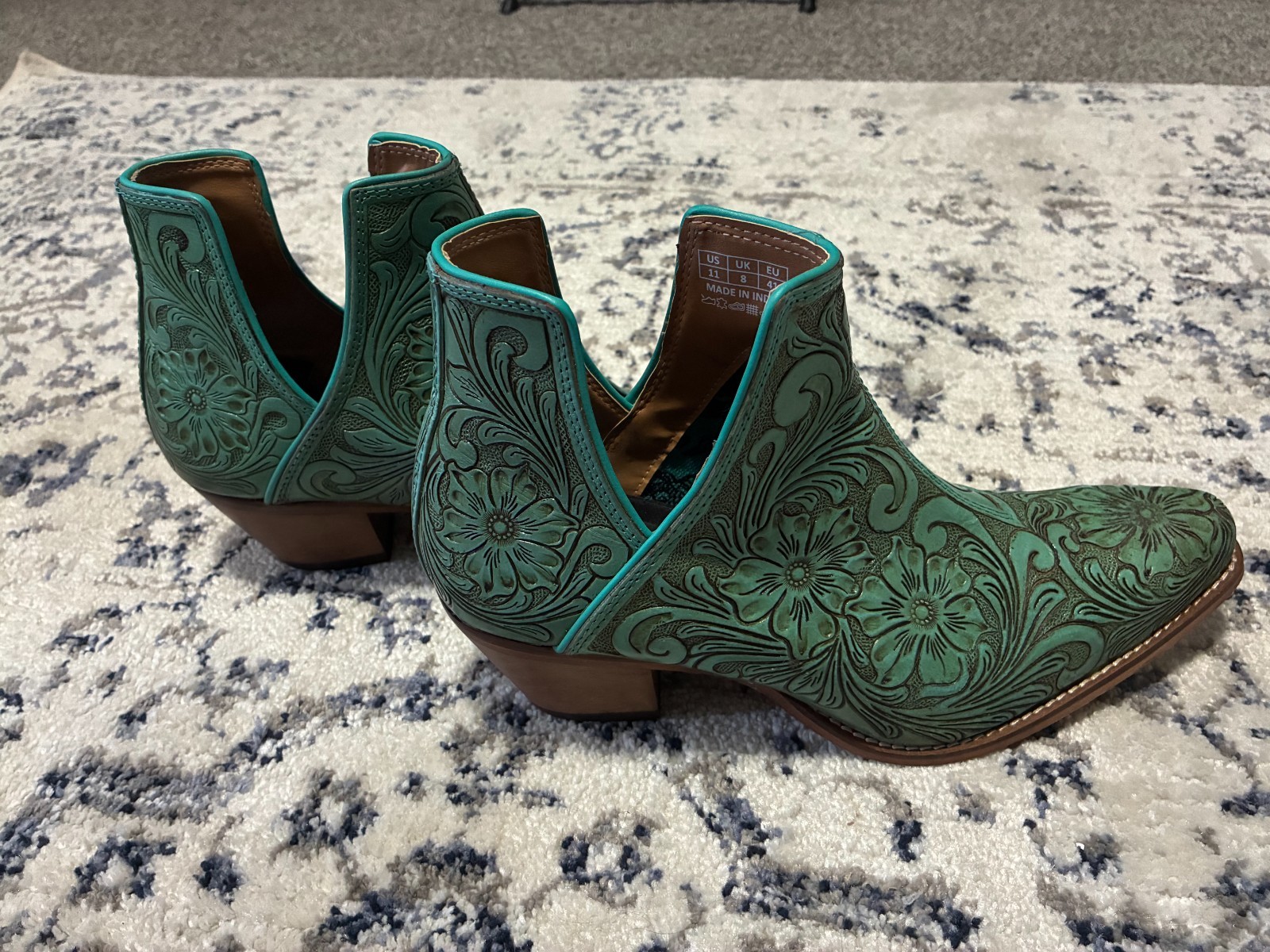 Myra Hand Tooled Western Booties in Turquoise Women’s Size 11