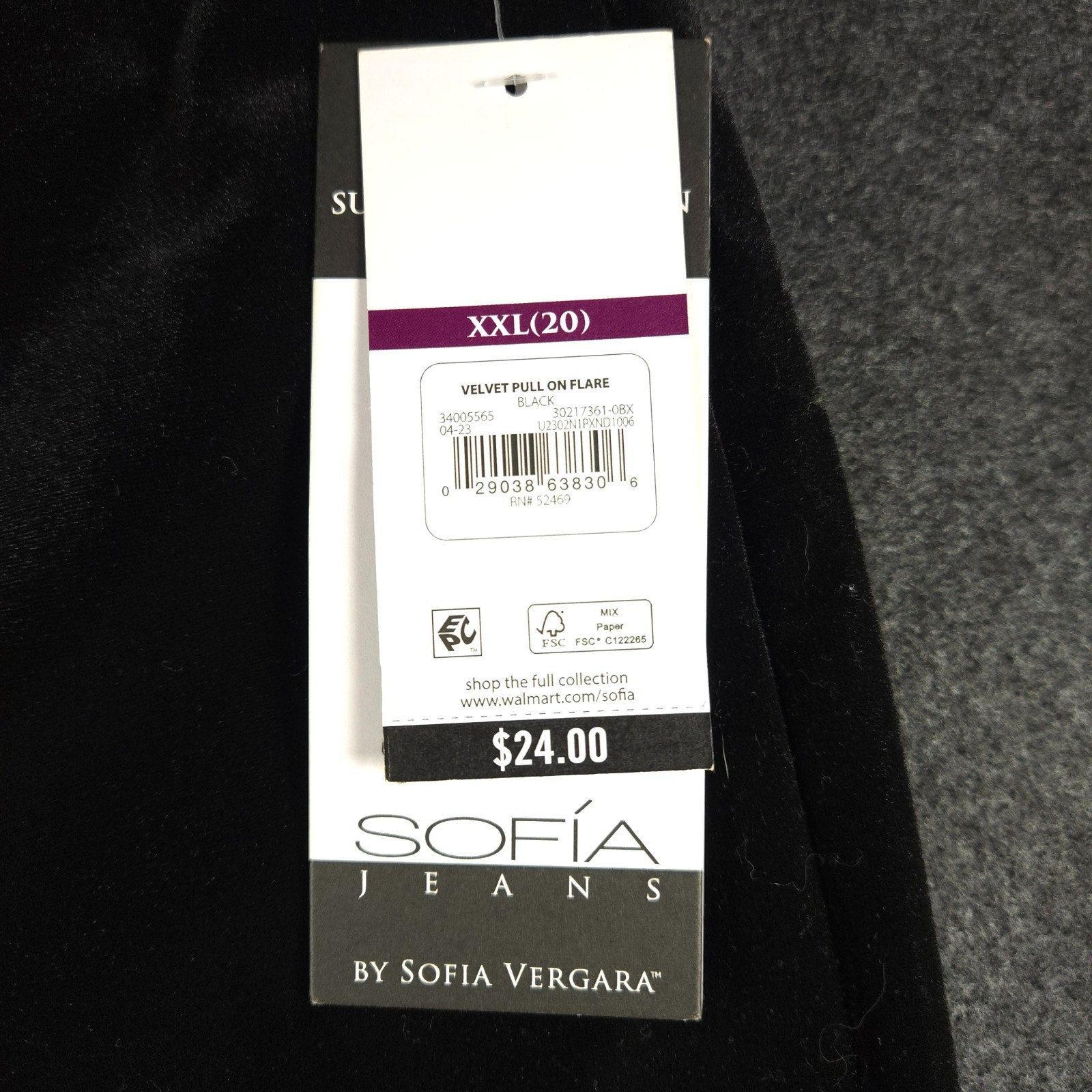 NWT SOFIA VERGARA Size XXL Melisa Super Flare Black Velvet Pull-On High Rise