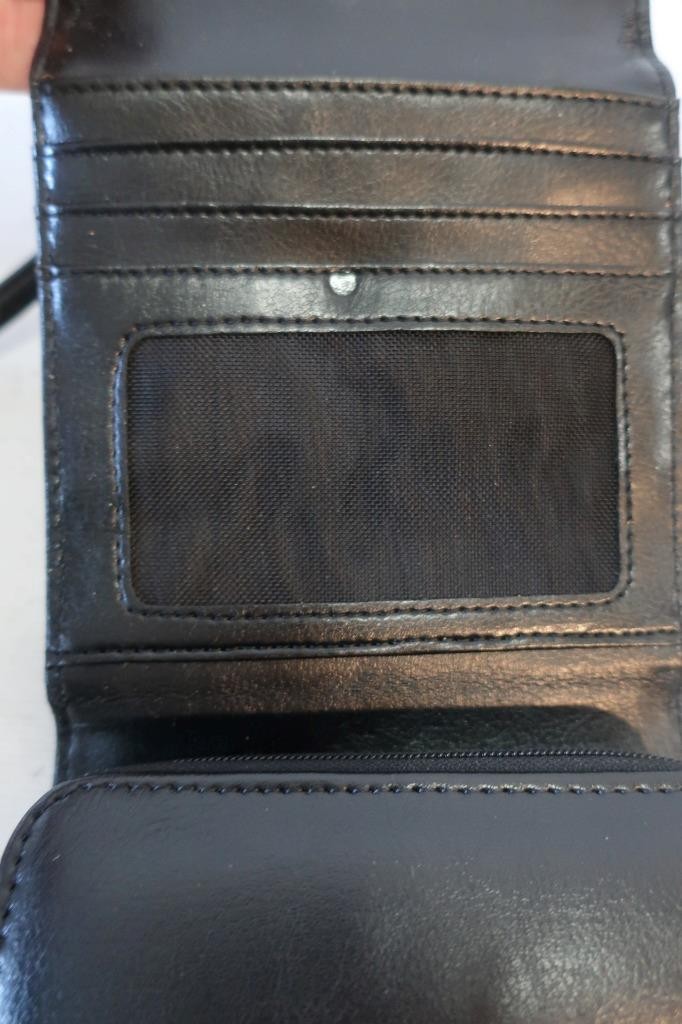 Womens Bloomingdales Black Leather Wallet Crossbody Bag