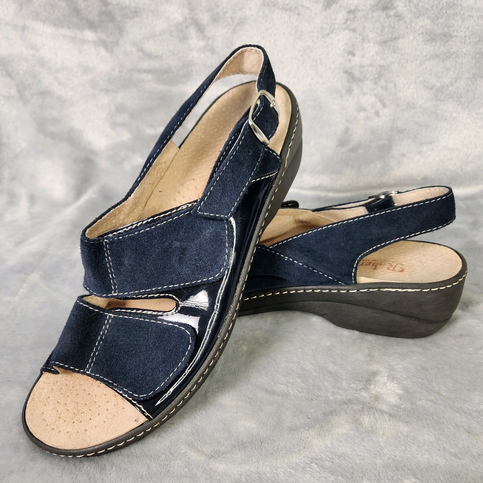 Roberta Womens Strappy Sandals Navy Blue Italy Removable Insole Leather US Sz 9M