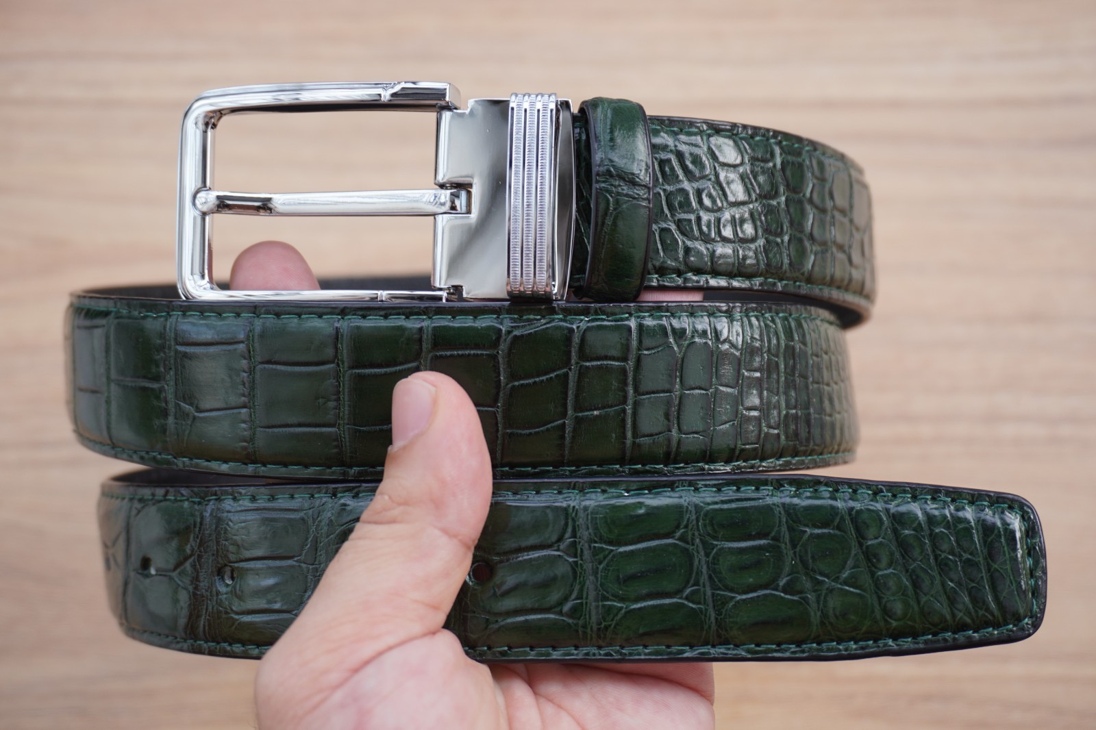 W 1.3 inch – Green Genuine Crocodile Belly Leather Skin Men’s Belt #L36
