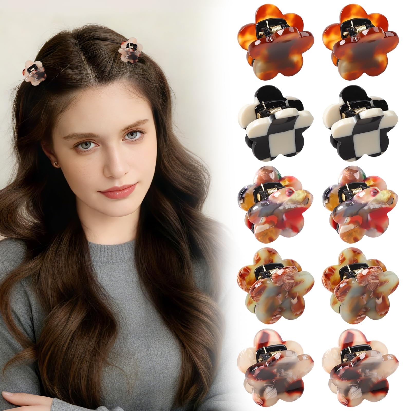 10PCS Small Hair Clips Acetic Acid Flower 1 Count (Pack of 10), Multicolor