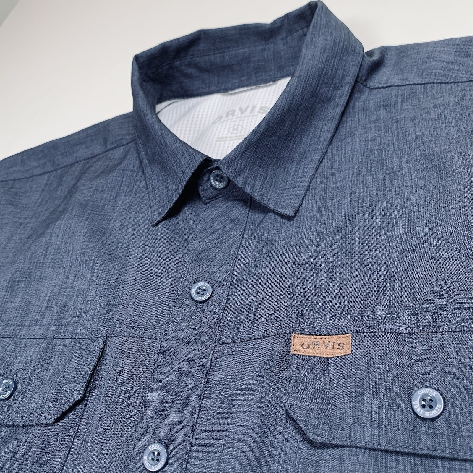 Orvis Classic Collection Shirt Men XL Blue Short Sleeve Quick Dry Tech Button Up
