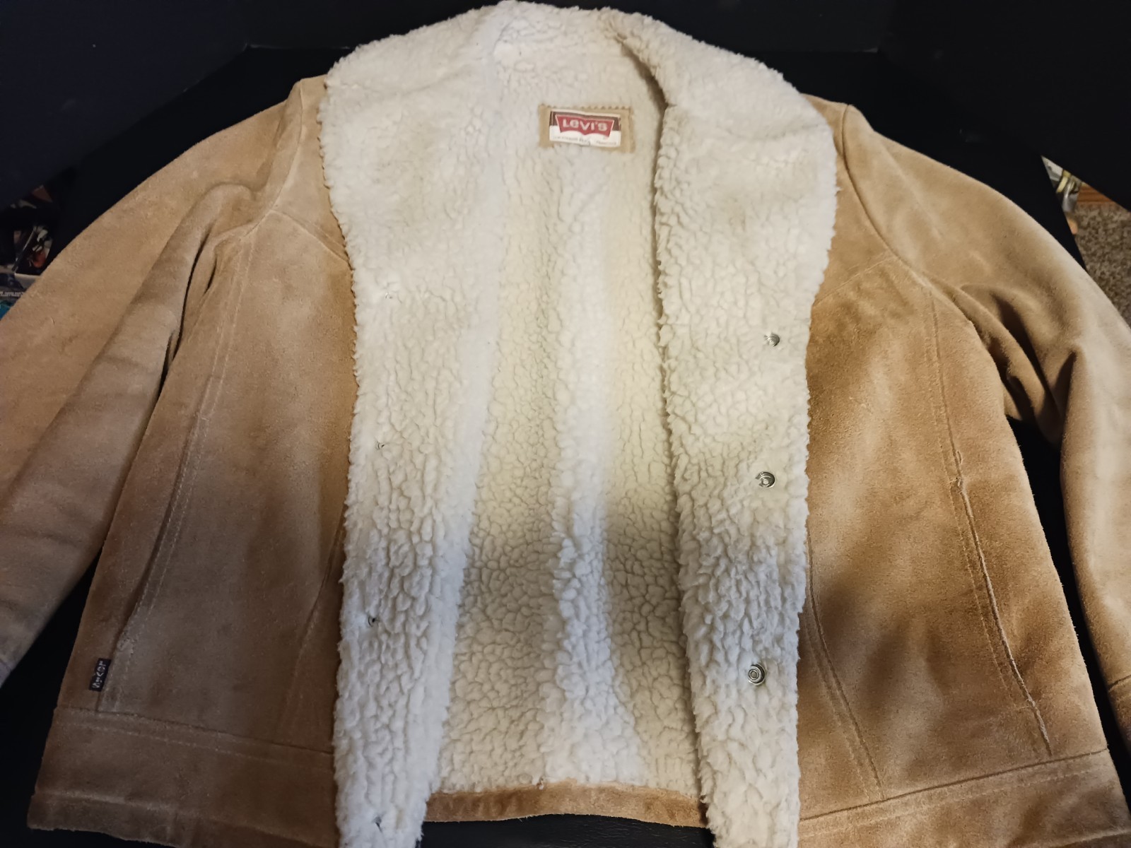 Vintage Levis Suede Cowhide Leather Western Sherpa Jacket Brown Tab Mens L Rare!