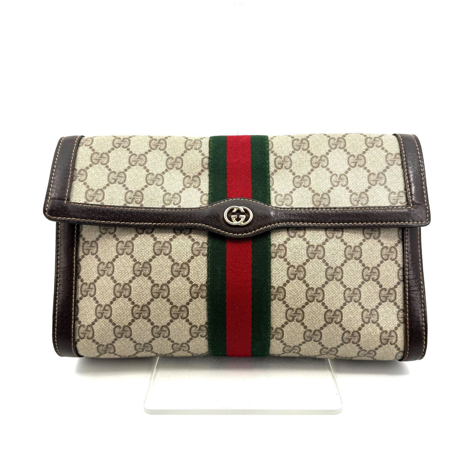 Gucci Vintage Clutch Bag Sherry Purse GG PVC Authentic 449T0445