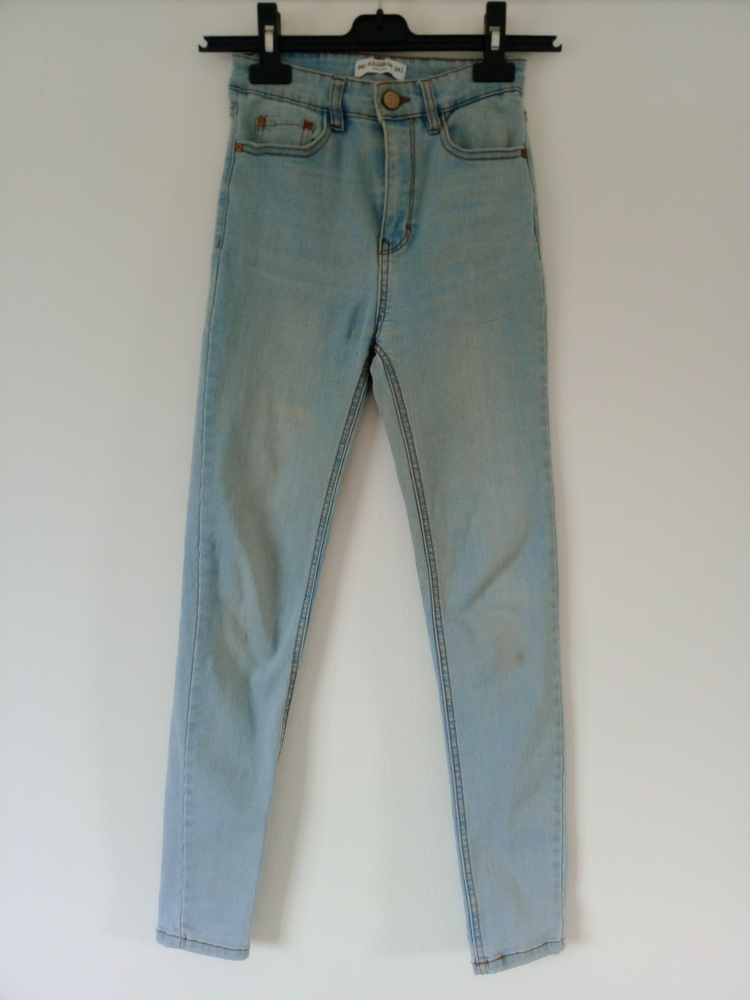 Pull&Bear Light Blue Wash Denim Skinny Jeans Tapered High Rise EU 34 UK Size 8