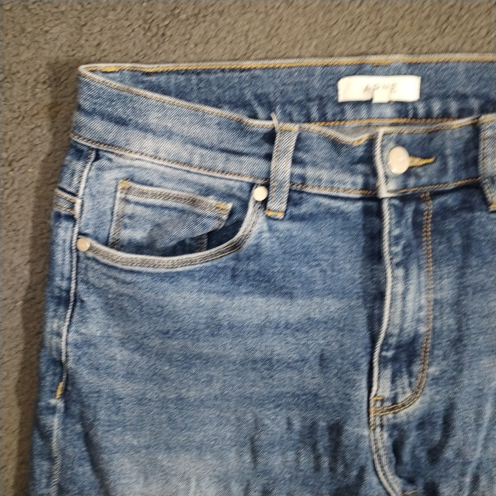Arne Jeans Mens 30×30 Regular Blue Denim Slim Stretch Whisker Leather Logo Fade