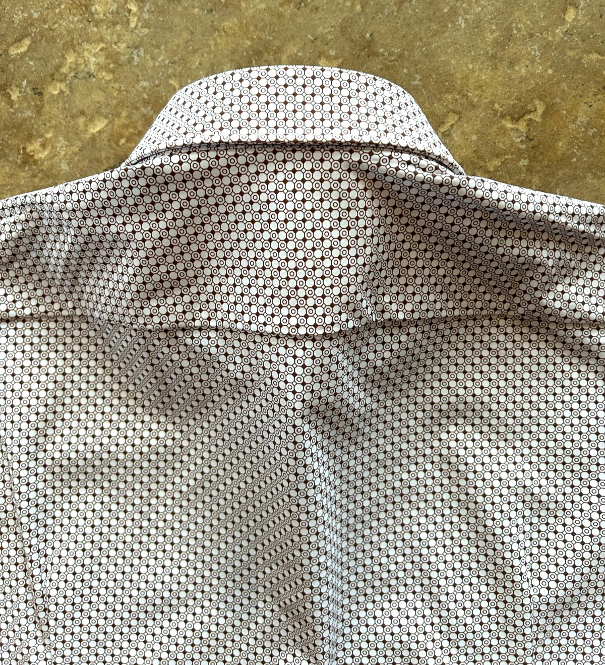 Hugo Boss Max Sharp Fit Performance Dress Shirt 16.5 32/33 Brown Geo $149 NWT