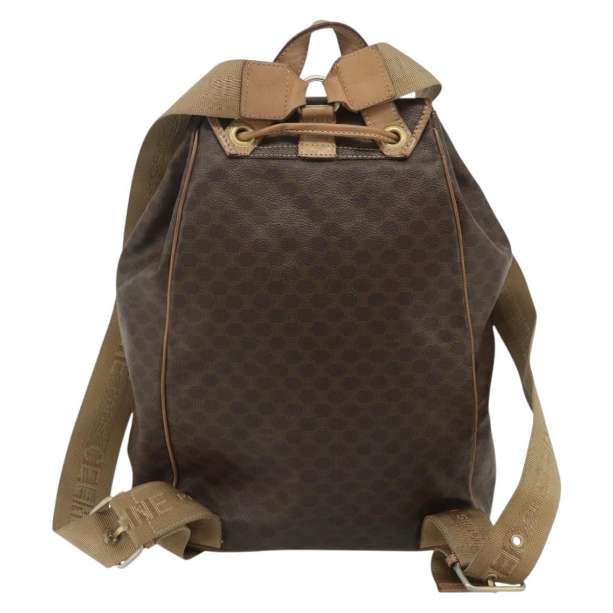CELINE Macadam Canvas Backpack PVC Leather Brown Gold Auth fm5320
