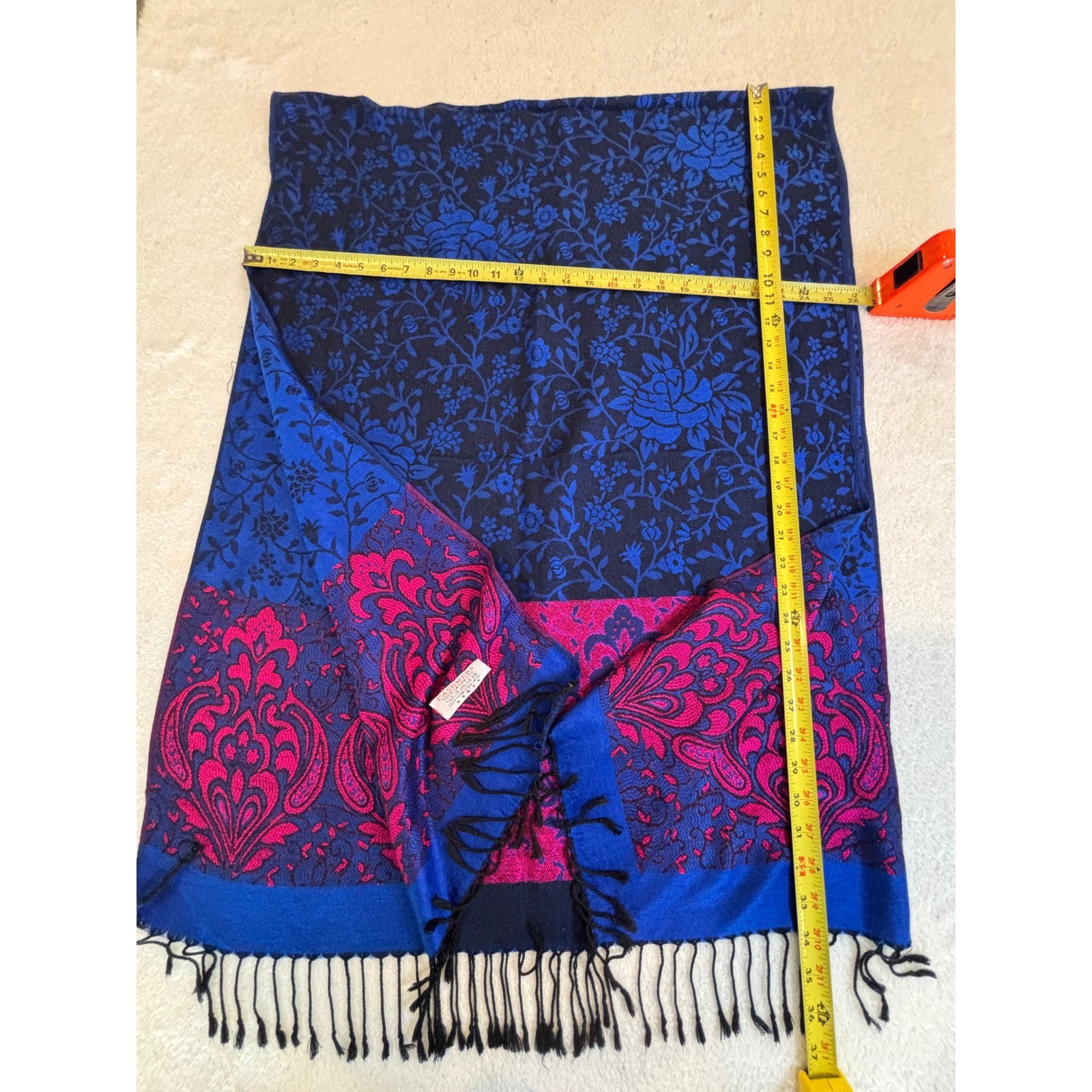 Gift From Jerusalem 100% Cashmere Pashmina Shawl Scarf Blue Pink Floral Fringe