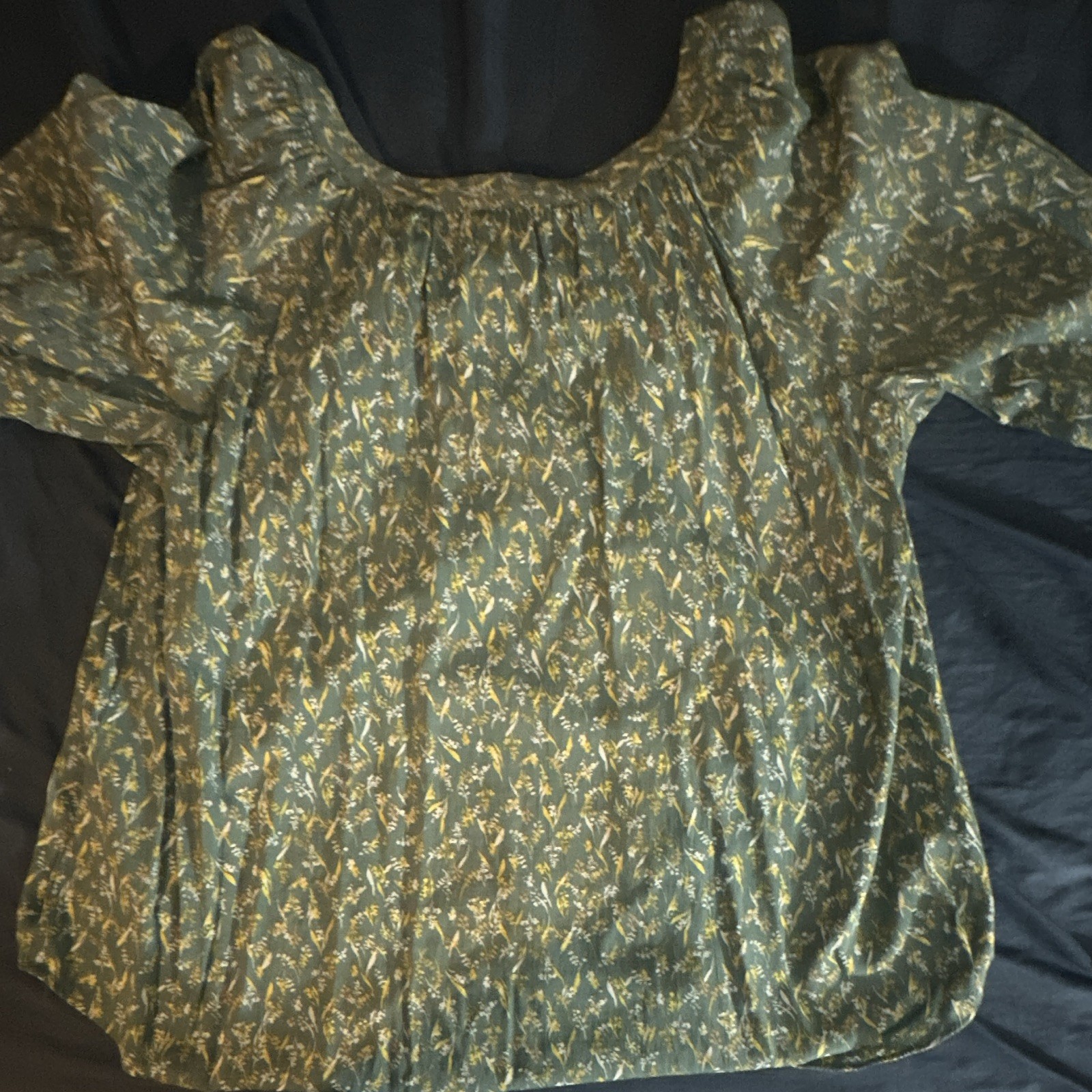 LC Lauren Conrad Womens XL Regular Green Floral 3/4 Sleeve Blouse