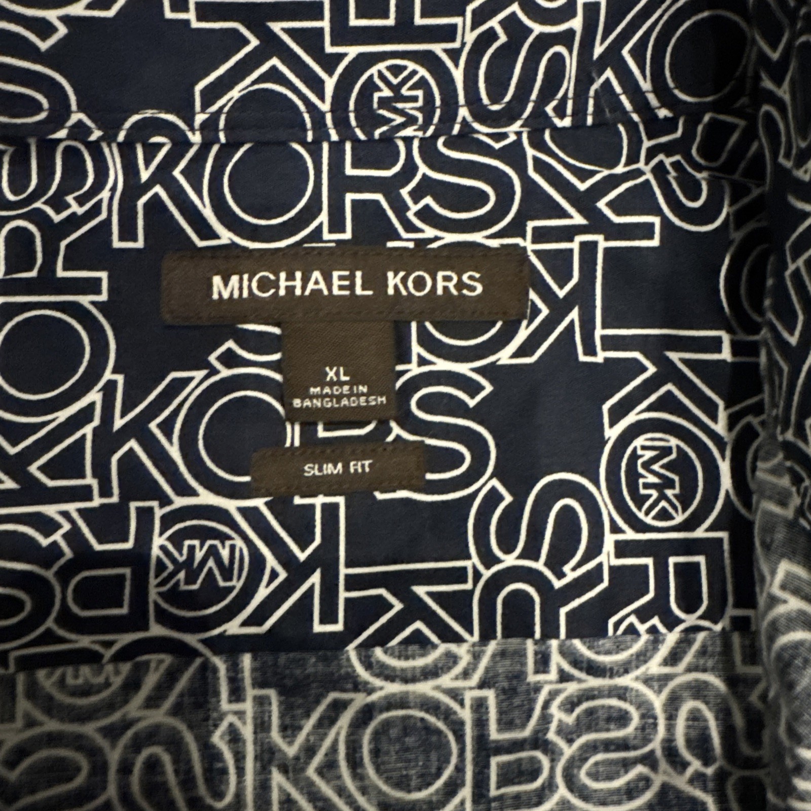 Michael Kors Slim Fit Men L midnight KORS Logo long Sleeve Shirt MSRP $98