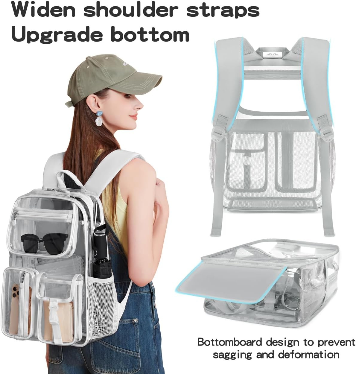 Heavy Duty Clear Backpack 16x11x5 TPU Stadium See Through Bookbag Grey
