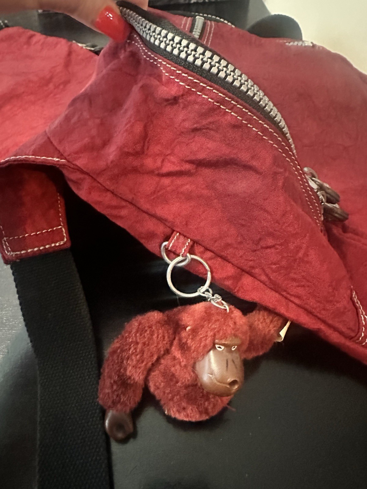 Kipling maroon Red Small Backpack Zip Closurea Adjustable Strap Monkey Keychain