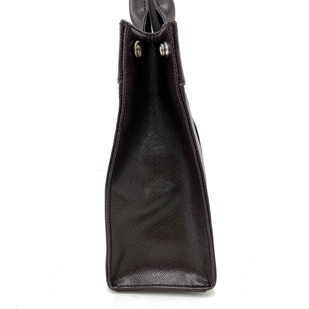 Yves Saint Laurent Brown Leather Tote Bag Unisex Logo Silver Hardware Auth