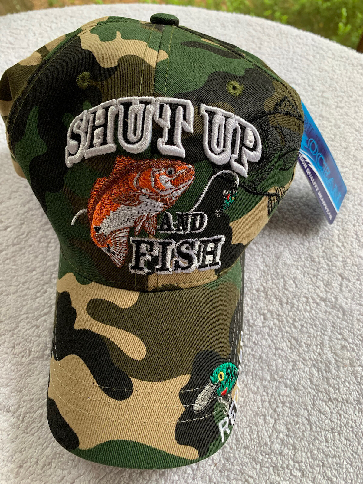 Blue Ocean Hat Cap Redfish Shut Up & Fish Camo StrapBack Embroidered Cotton NEW