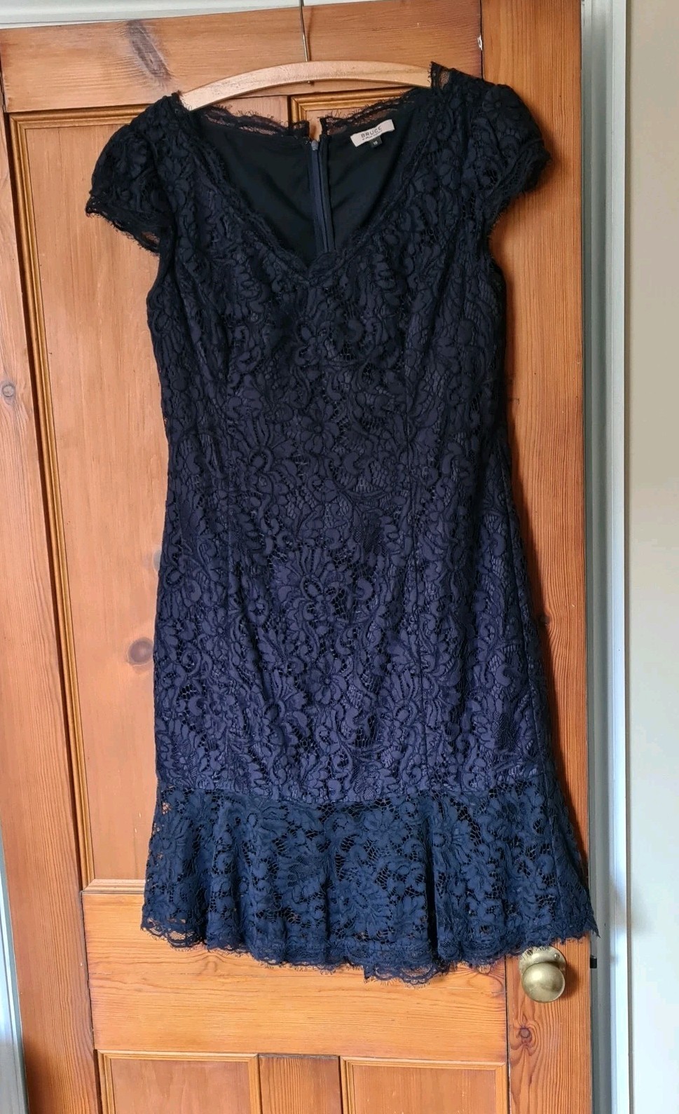 Knee Length Lace Occasion Dress. Bruce by Bruce Oldfield. Midnight Blue Size 16.