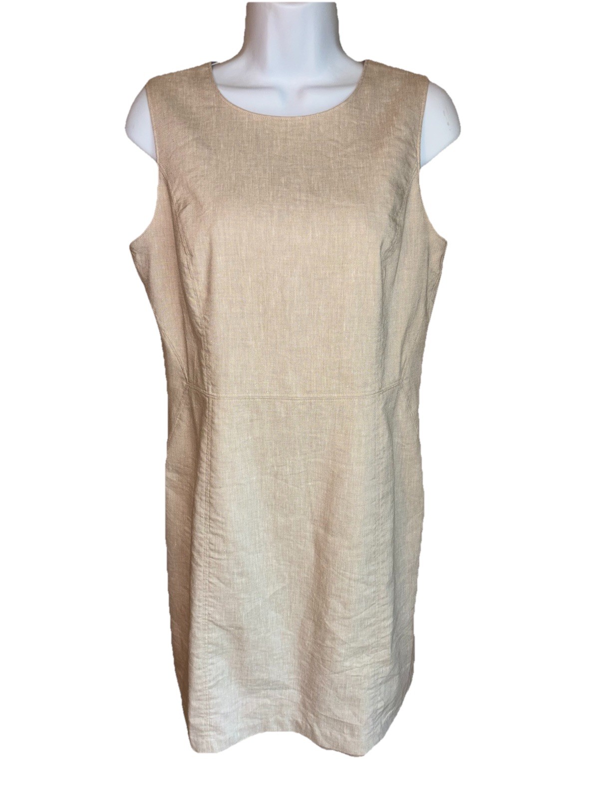 Lands’ End Classic Clothing Linen Blend Dress Beige Size 8 Minimalist Sleeveless