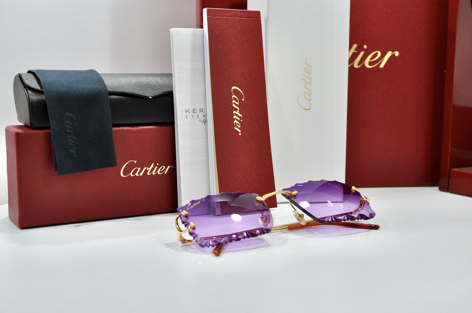 Cartier rimless sunglasses piccadilly glasses Diamond Cut decor BIG C gold Frame