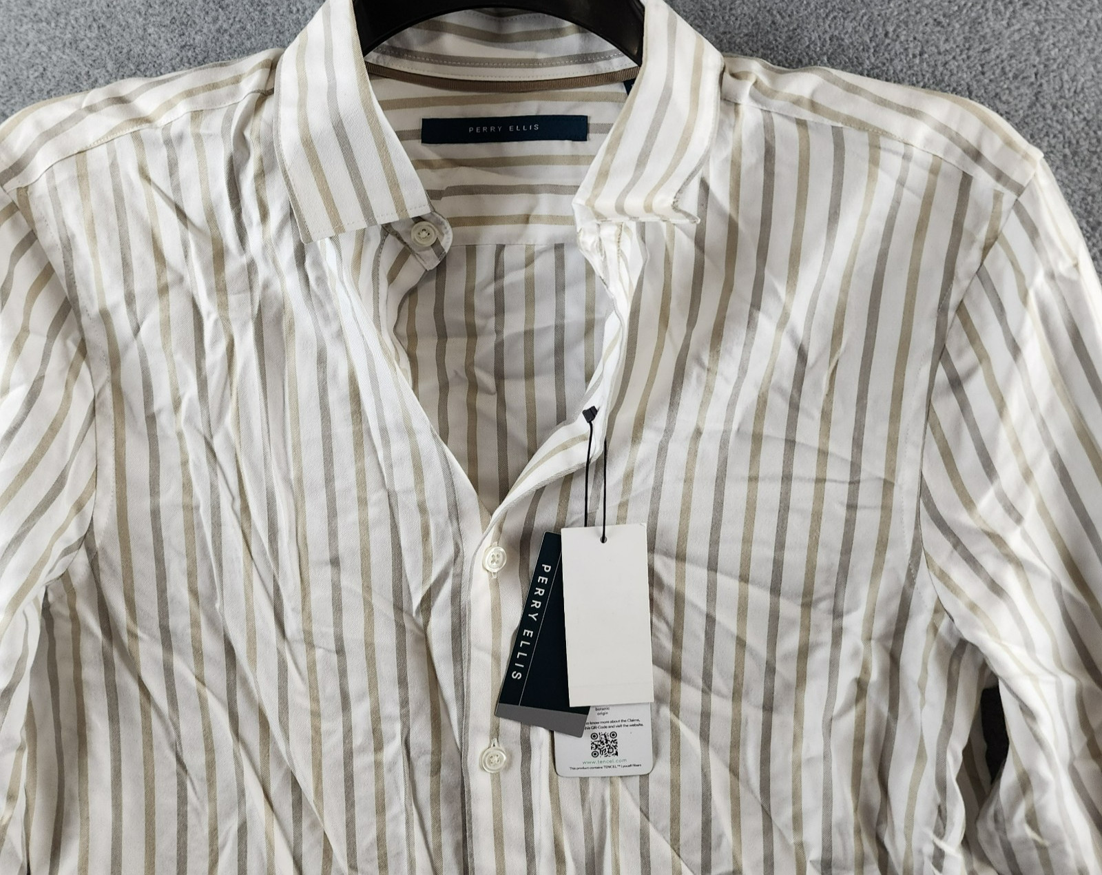 Perry Ellis Long Sleeve Button-Front Yarn Dyed Striped Shirt Men’s S White Multi