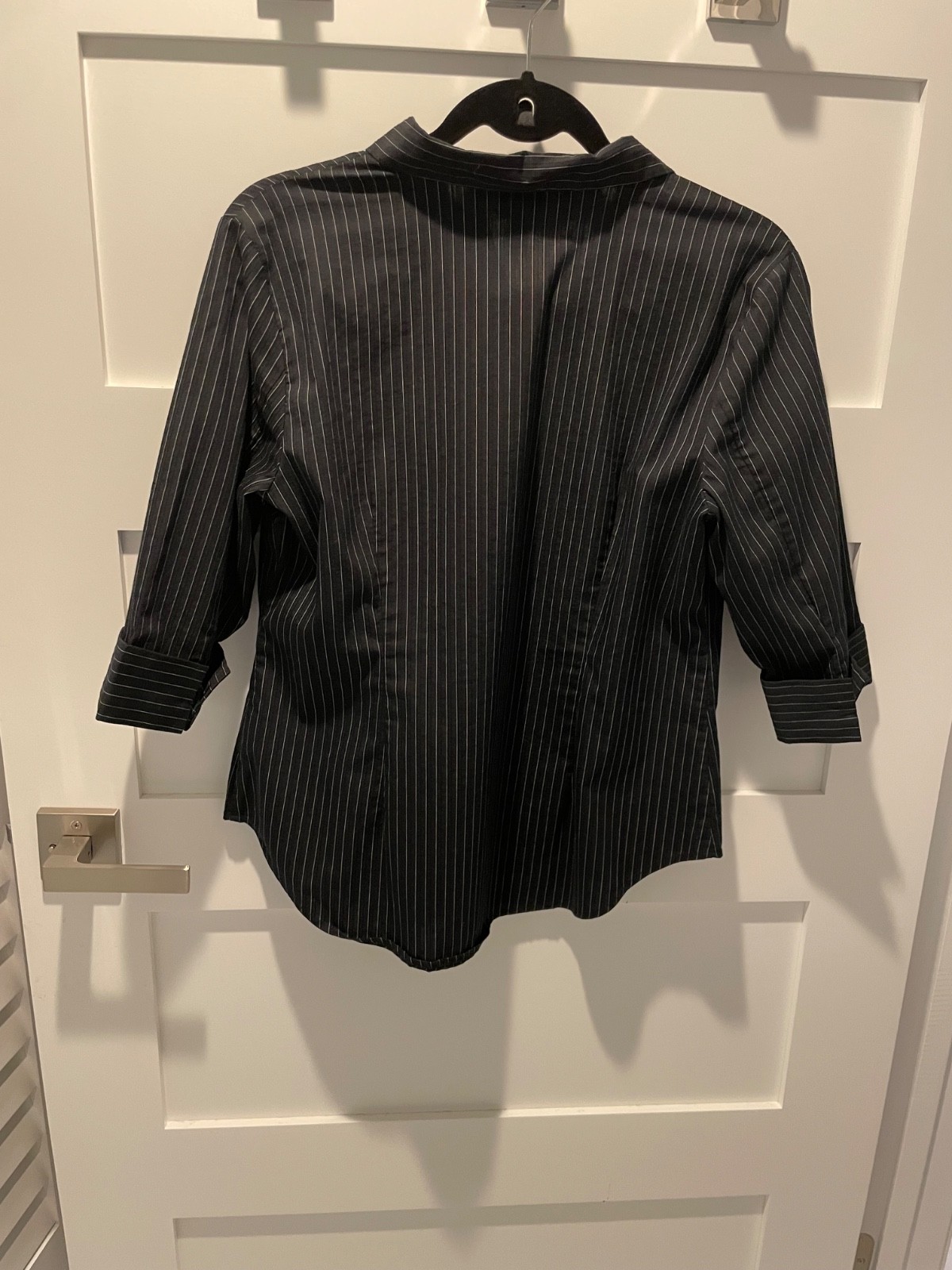 Worthington Petite Large PL Black and White Striped Blouse Top Shirt Career Work