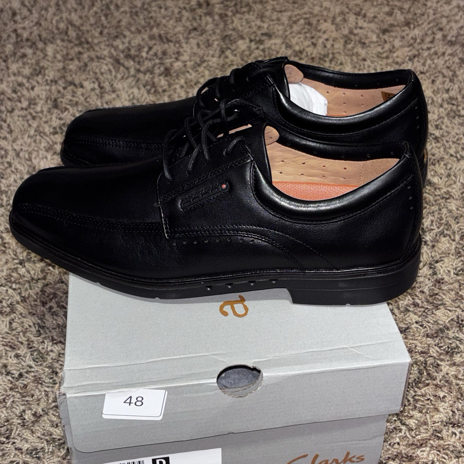 Clarks Mens Un Kendric Way Leather Oxford Shoes Black Leather Size 9.5 New