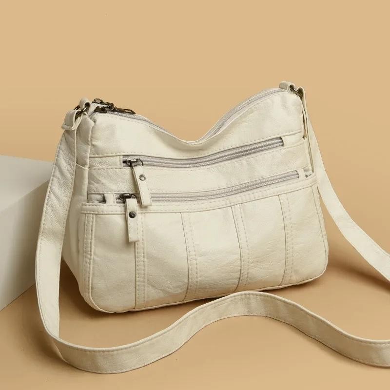 Women’s Soft Leather Crossbody Bag, 2025 Retro Multi-pocket Shoulder Handbag