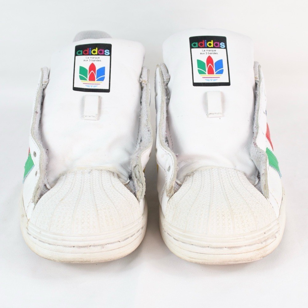 Adidas White with Multicolored Stripes Superstar Shell Toe Sneakers Kids Size 6