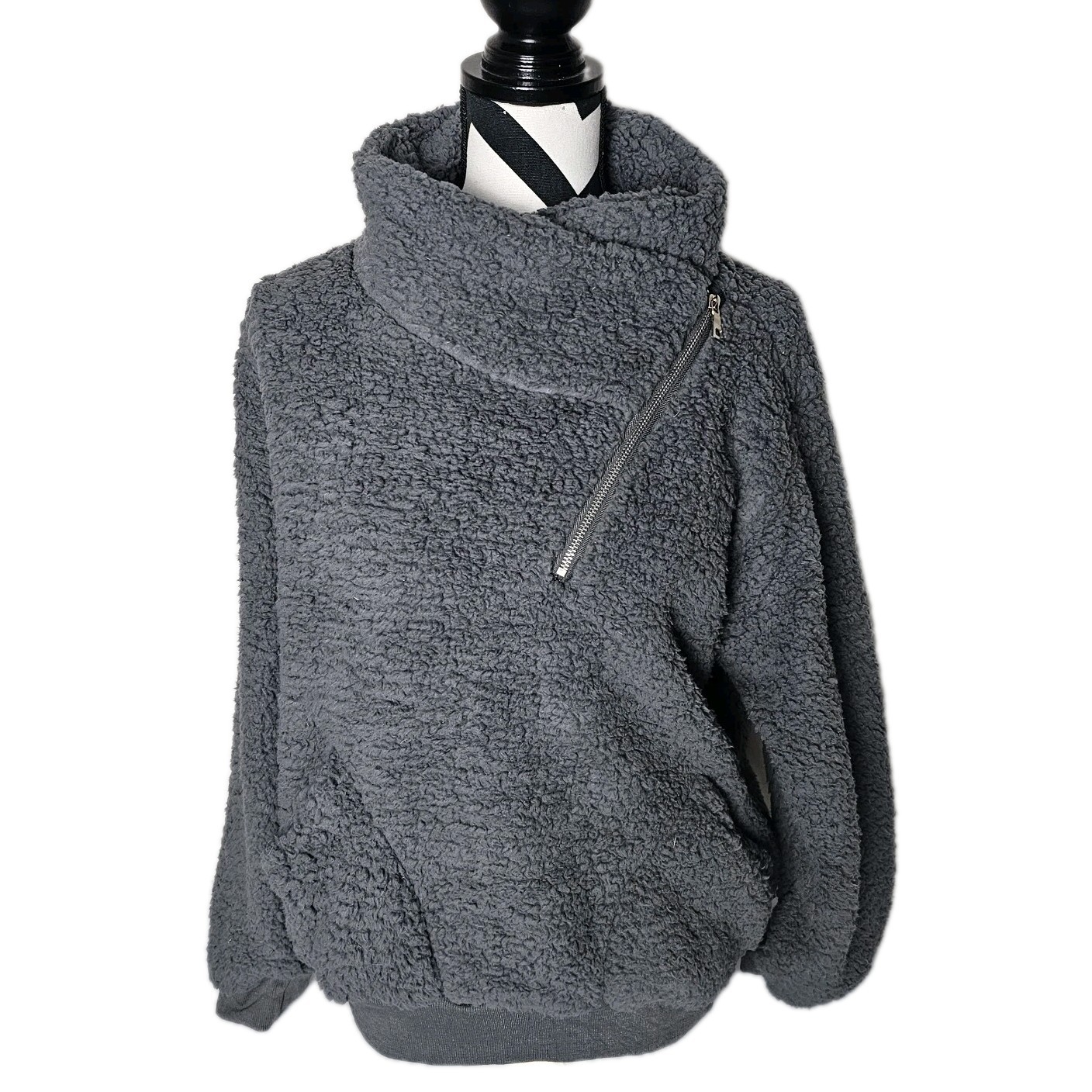 Kirundo Women’s Gray 1/4 Zip Cozy Sharpa Jacket With Front Pockets Size M NWT