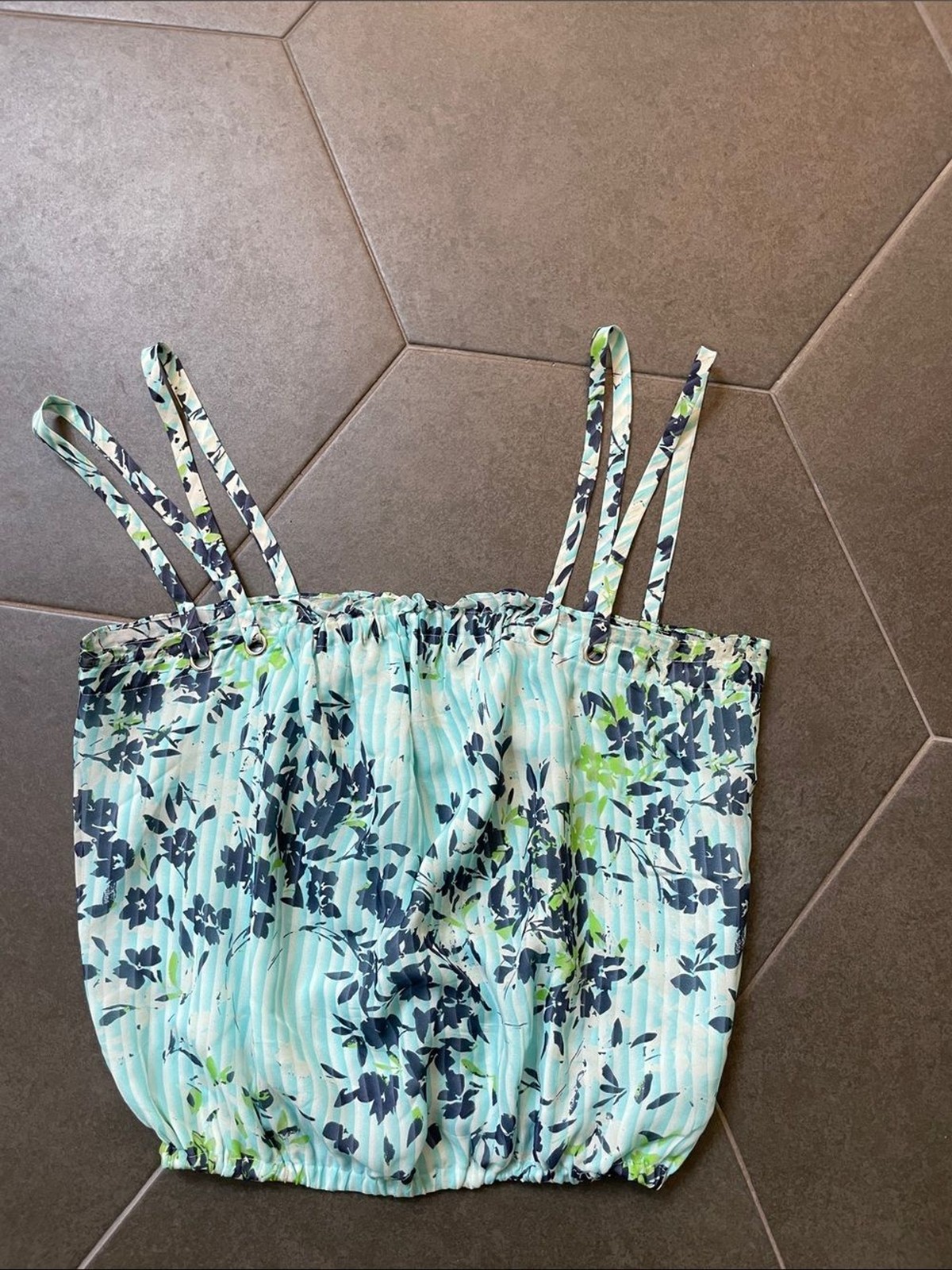 Ramy Brook 100% Silk Blue Green Floral Strappy Tank Top M