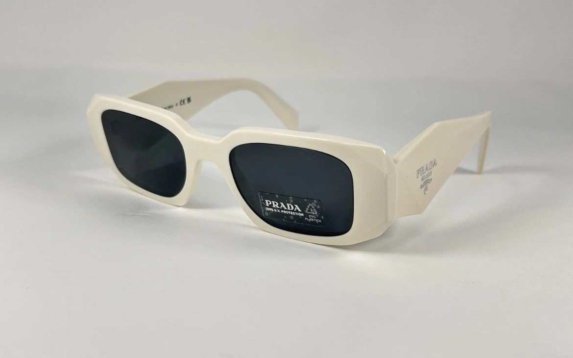 Authentic PRADA SPR 17W 49[]20 142-5S0 Talc Dark Gray Sunglasses