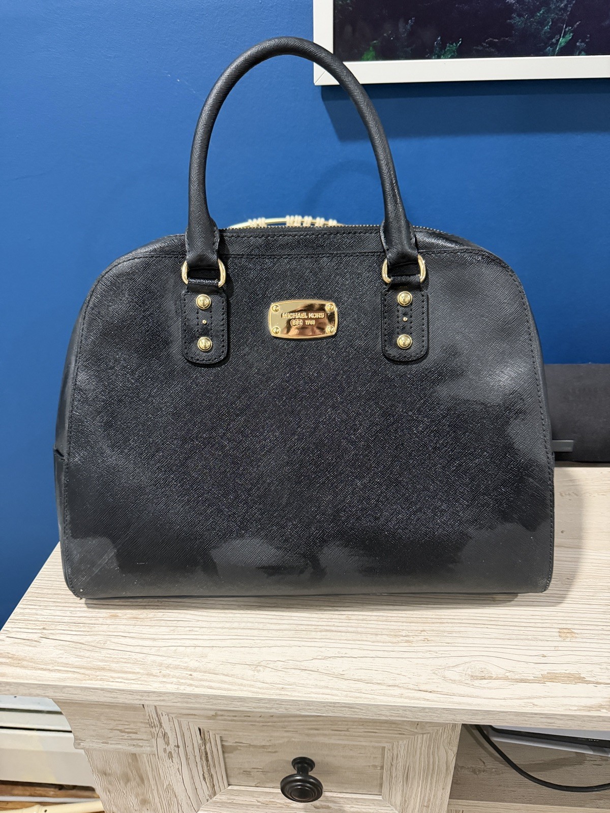 Michael Kors Cindy Dome Satchel Womens L Black Saffiano Leather Crossbody Bag