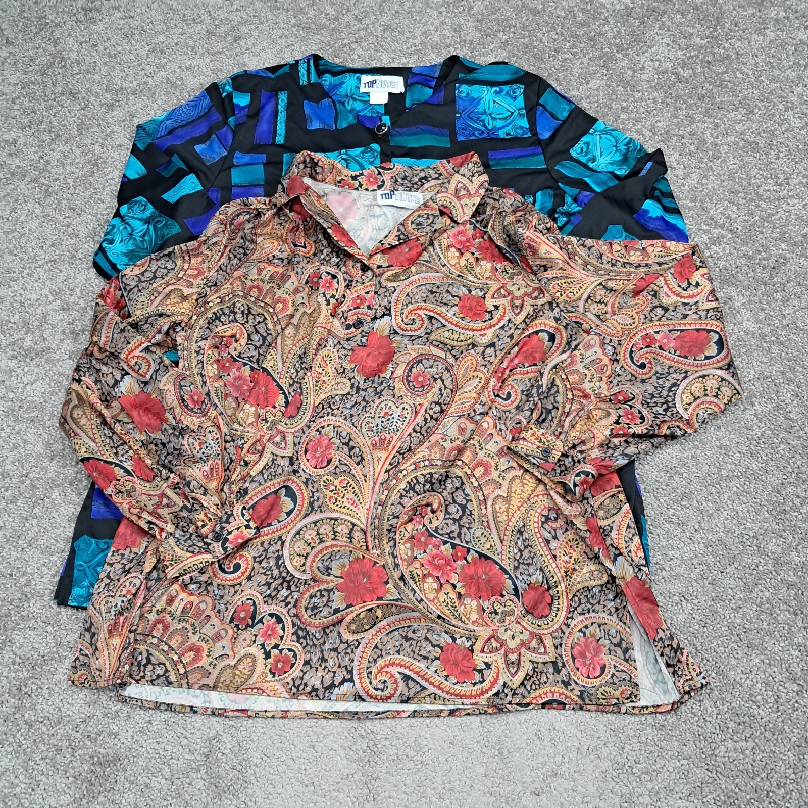 Vintage Top Notch Women’s Pair Of Button Up Shirt Paisley Multicolor 42/22W