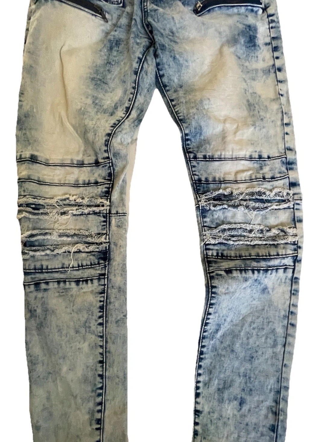 Waimea Men’s Stretch Skinny Denim Size 30 Acid Wash Moto Zipper Distressed Jeans