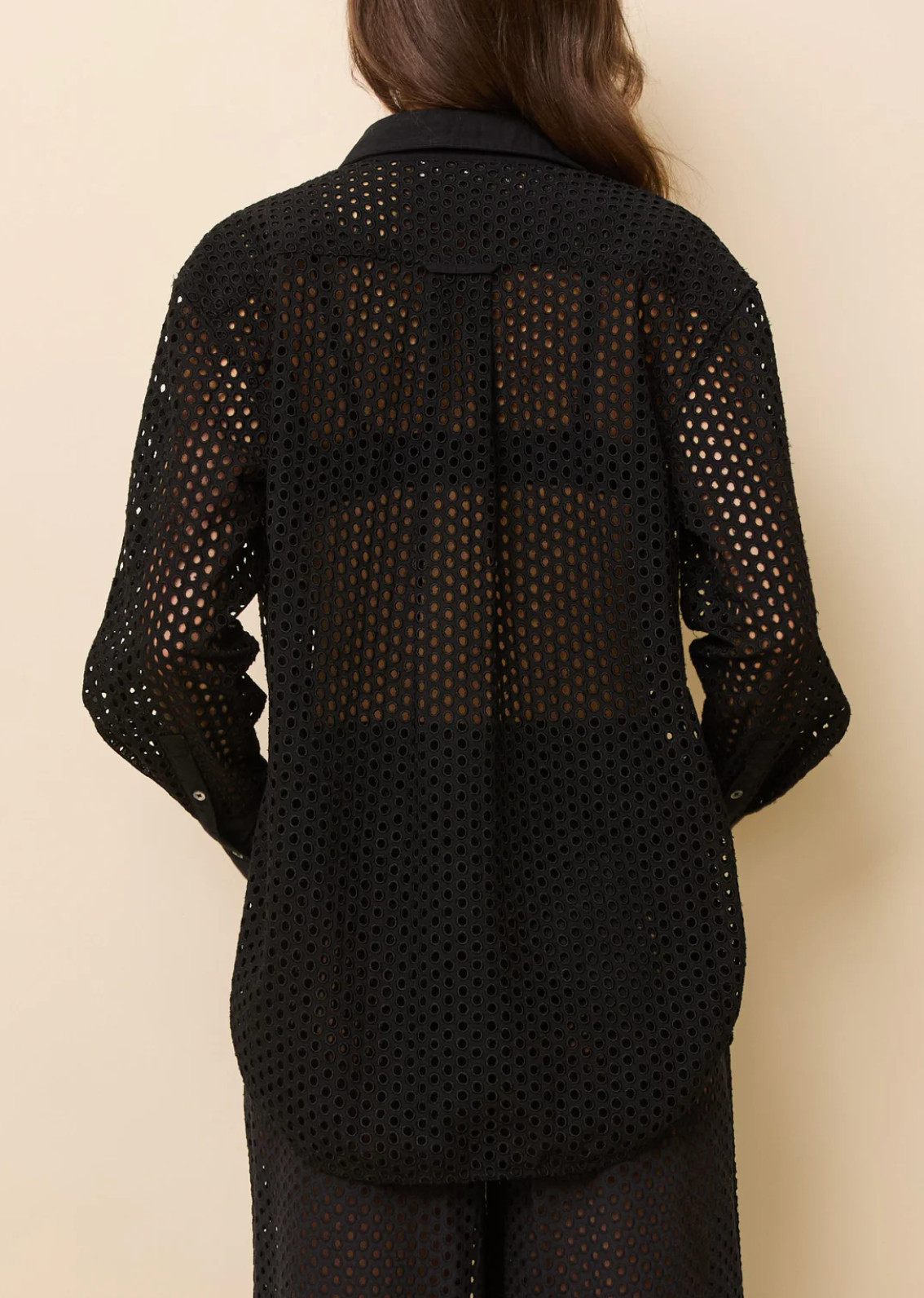 NWT Solid & Striped Bronte Button Down Shirt Eyelet Noir Black Swim Cover-Up L