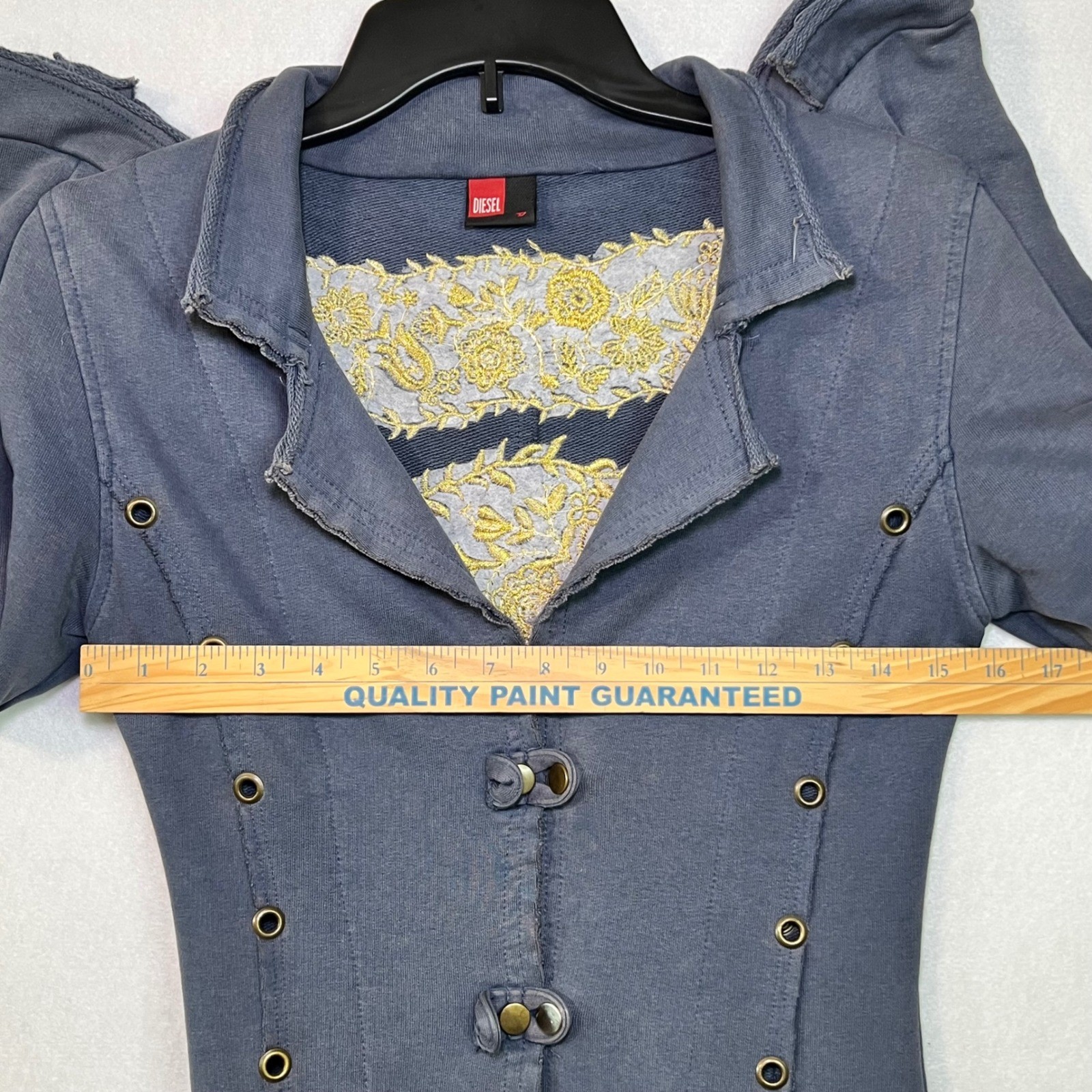 RARE Vintage Diesel Women’s Grey Embroidered Longline Military-style Jacket XS