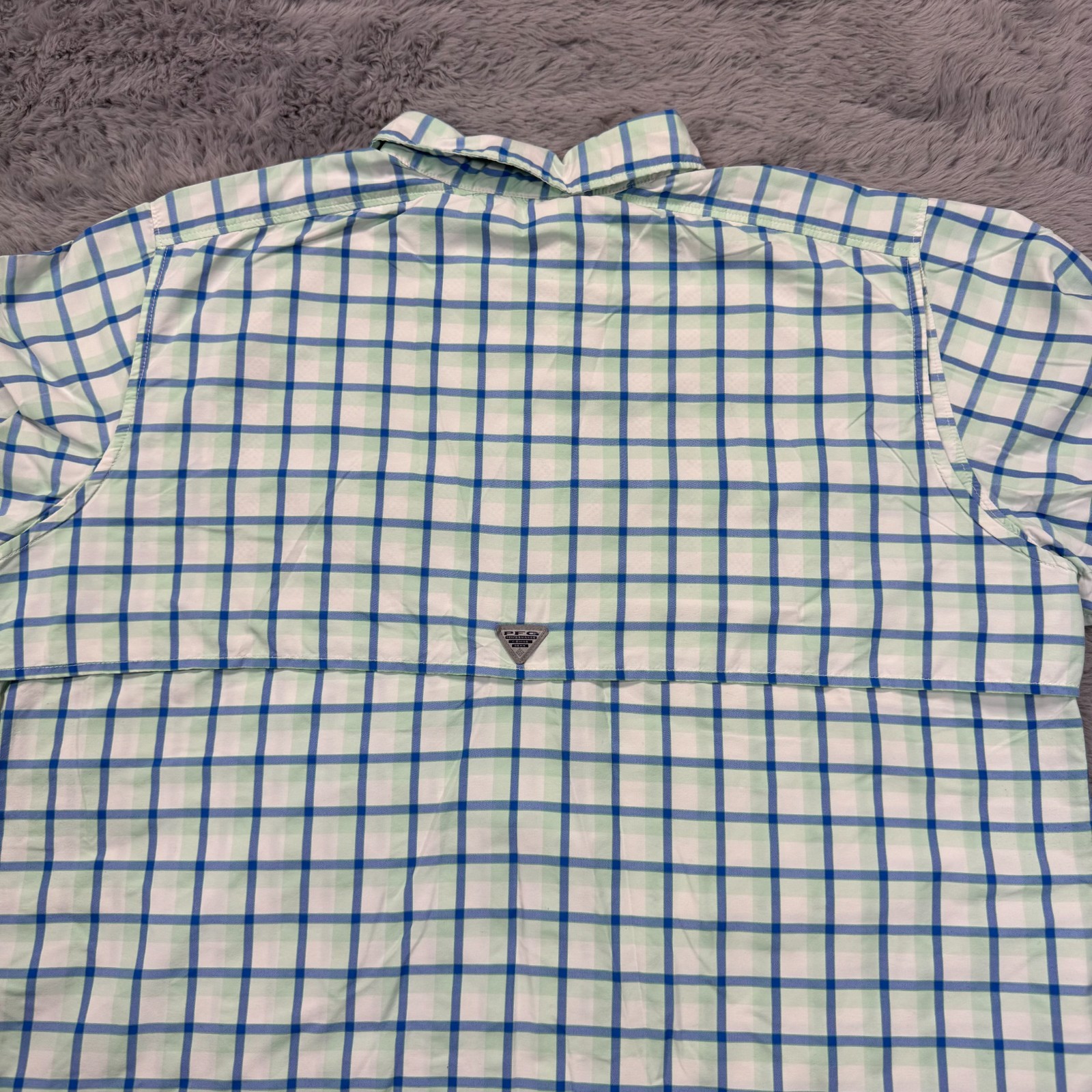 Columbia PFG Super Bahama Button-Down Shirt Women’s L Green Plaid Nylon Fishing