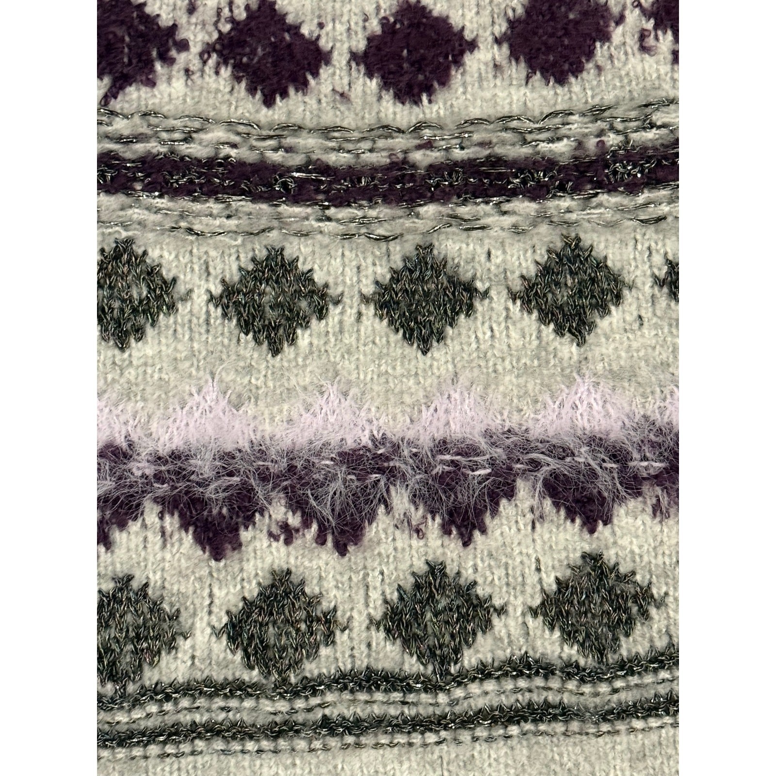 Womens Sweater Size Large Time & Tru Gray Fair Isle Sweater Crewneck Soft Knit