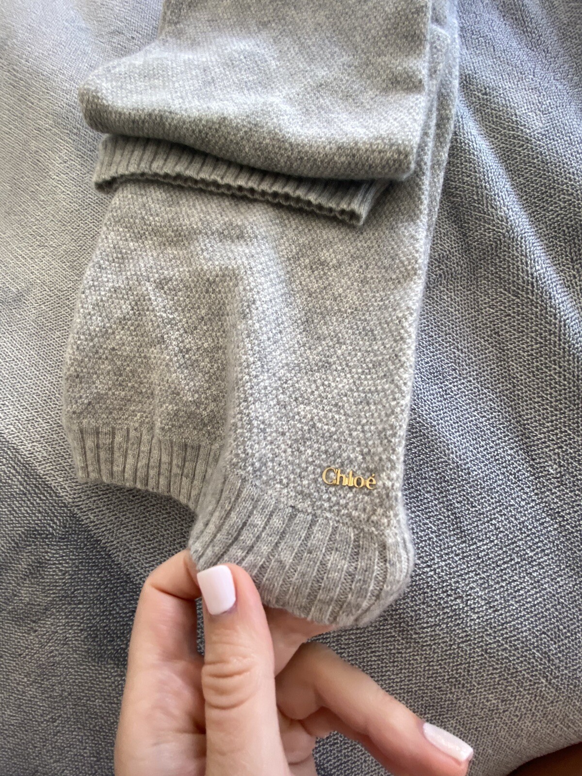 CHLOE CASHMERE SCARF long Light grey 248 x 17 cm Designer luxury Winter $1299