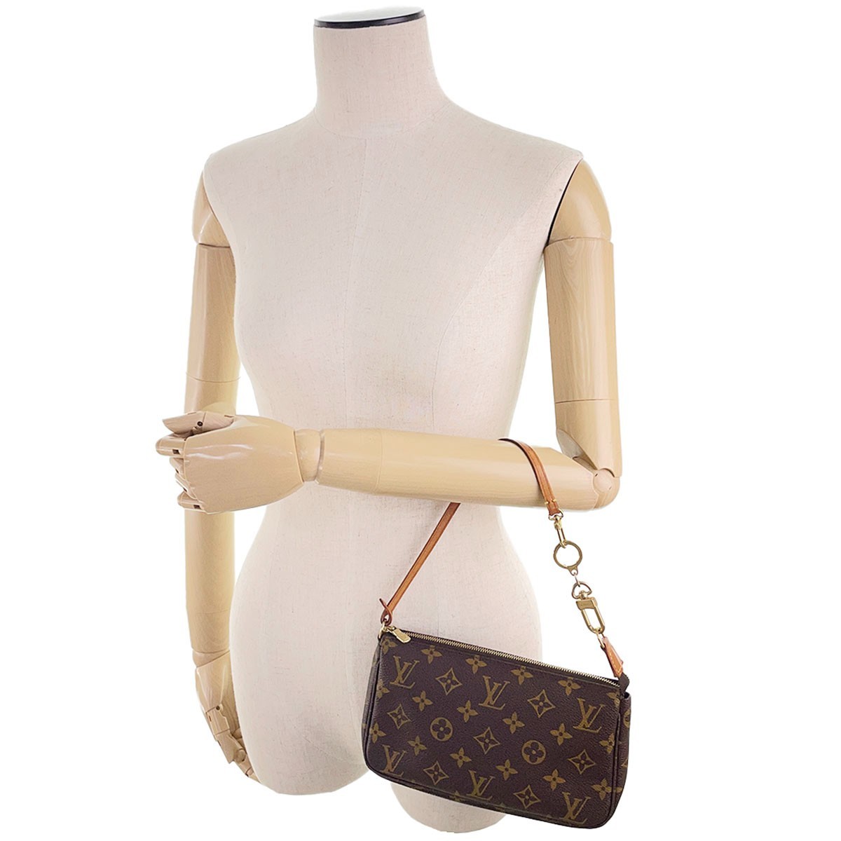 Louis Vuitton Monogram Pochette Accessoires Leather Fabric Brown Handbag 4742