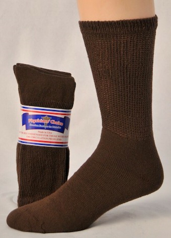 3 Pair Brown Men’s Women Physicians Choice Crew Cushioned Diabetic Socks 3 Sizes
