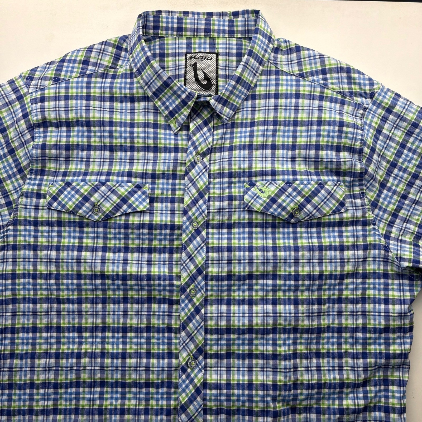 Mojo Fishing Plaid Button Up Shirt Blue Green Long Sleeve Men’s XXL