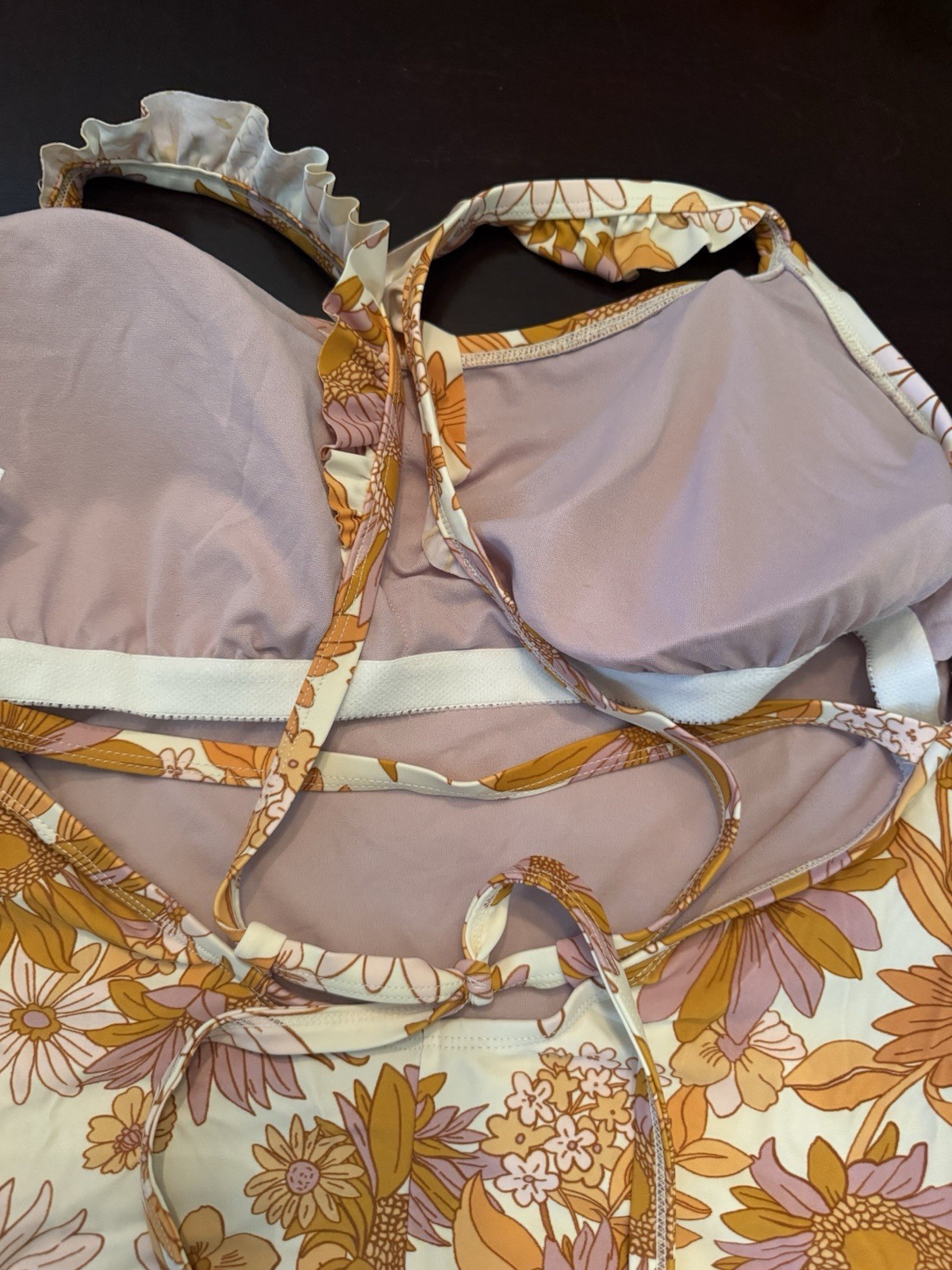 KONA SOL XL One Piece Swimsuit Ruffled Staps Sunflowers Daisy Orange And Mauve
