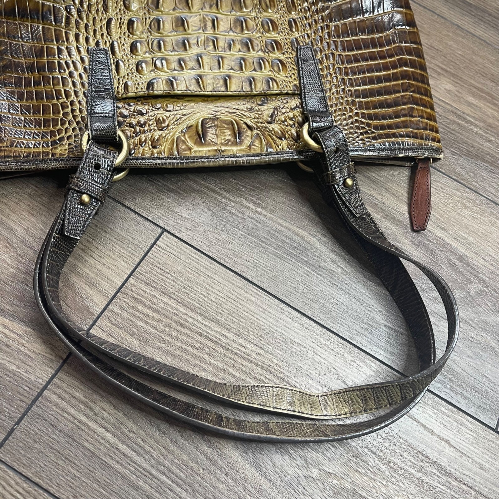Brahmin Gold Medium Asher Tote Croc-Embossed Leather 16″ W X 10.25″ H X 5″ D FLA