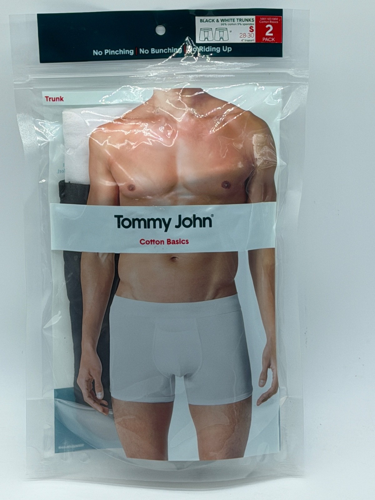 NEW TWO PAIR PACK MENS TOMMY JOHN COTTON 4″ INSEAM TRUNK SIZE SMALL BLACK WHITE