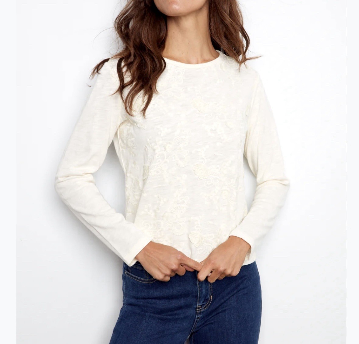 SUNDANCE VELVET BURN OUT TOP M DELICATE SENSES IVORY FLORAL ROMANTIC COQUETTE