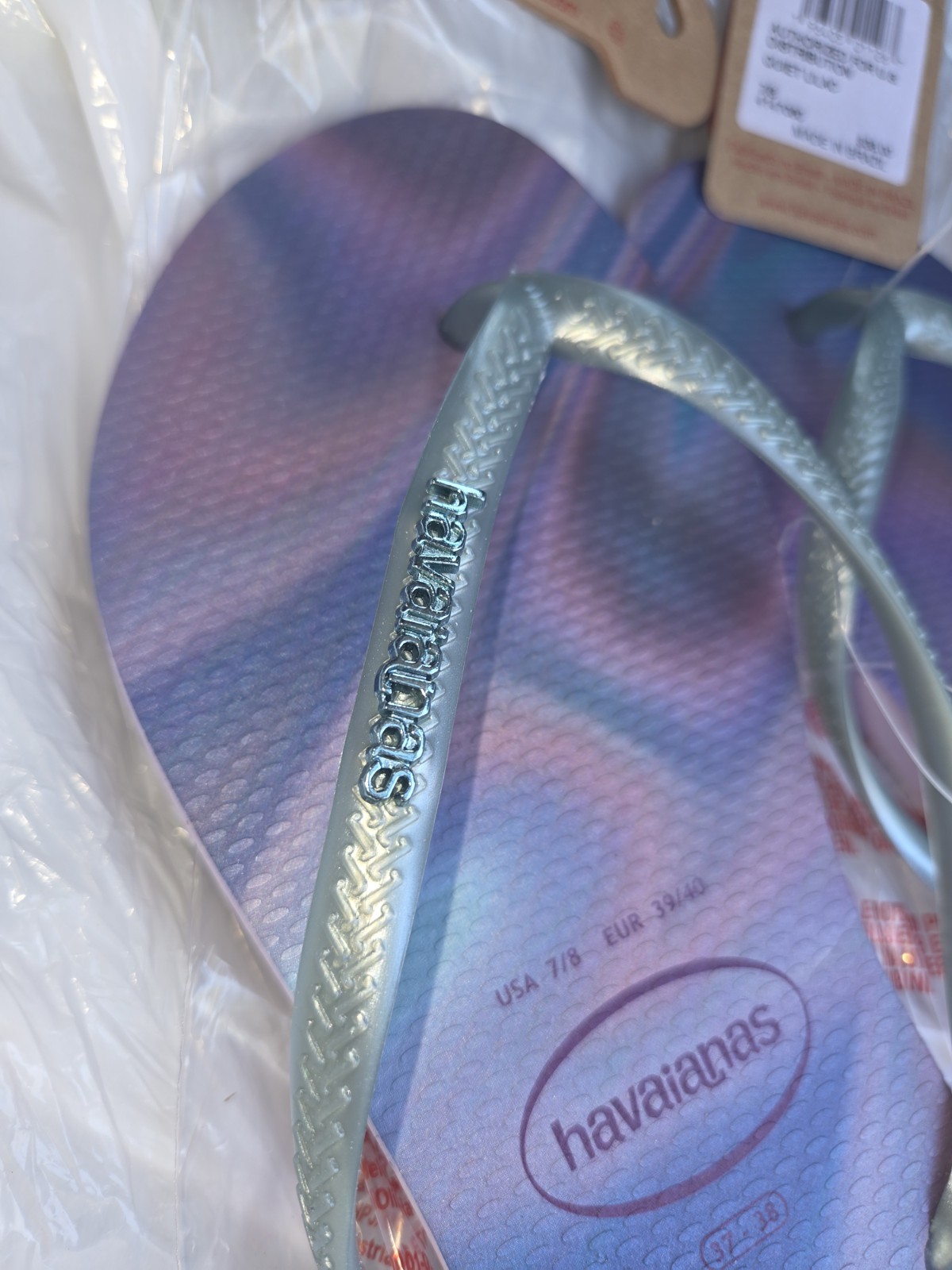 Havaianas Brazilian Iridescent Slim Flip Flops Womens Sandals Sz 8 Eur 39/40